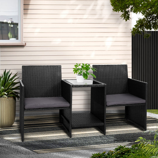 Outdoor Setting Wicker Loveseat Birstro Set Patio Garden Furniture Black - Outdoor Chairs
