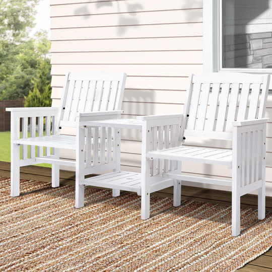 Garden Bench Chair Table Loveseat Wooden Outdoor Furniture Patio Park White - Outdoor Chairs