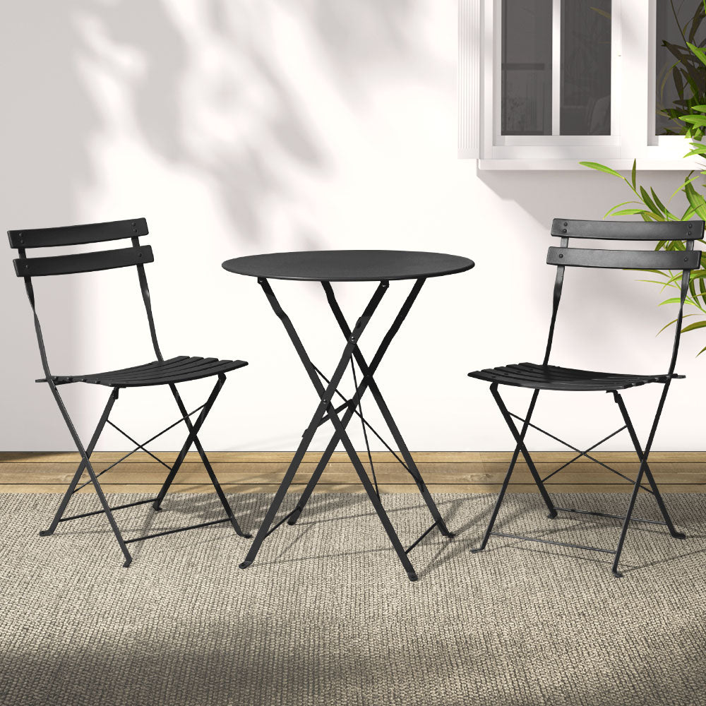 Setting Folding - Gradeon 3Pc Outdoor Bistro Set Steel Table And Chairs Patio Furniture Black