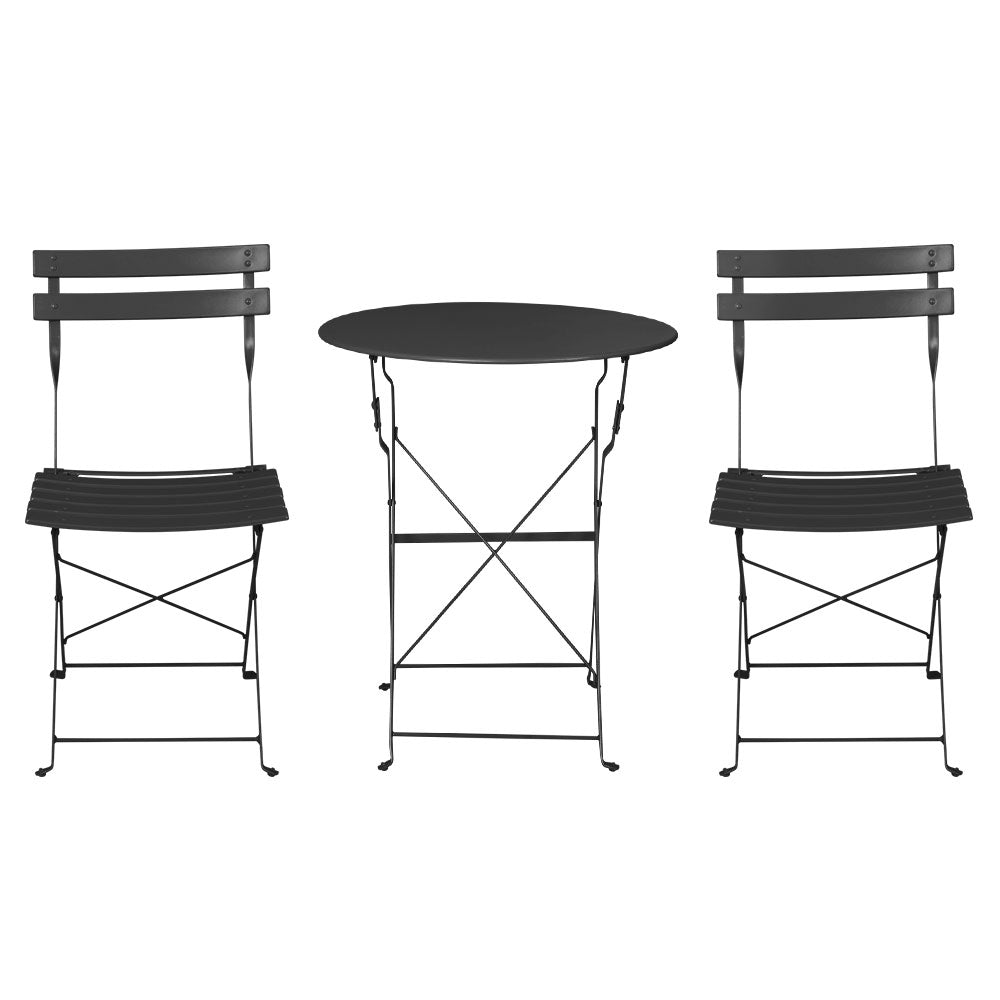 Steel finish - Gradeon 3Pc Outdoor Bistro Set Steel Table And Chairs Patio Furniture Black
