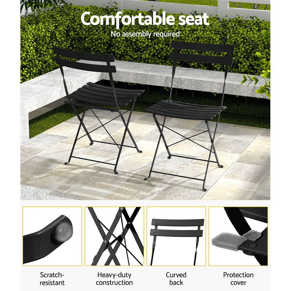Gradeon 3Pc Outdoor Bistro Set Steel Table And Chairs Patio Furniture Black | Black colour