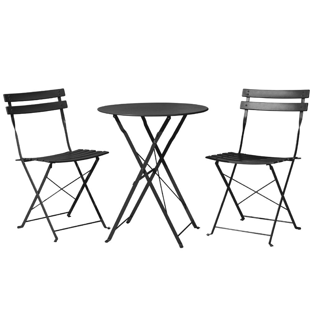 Gradeon 3Pc Outdoor Bistro Set Steel Table And Chairs Patio Furniture Black, Steel finish