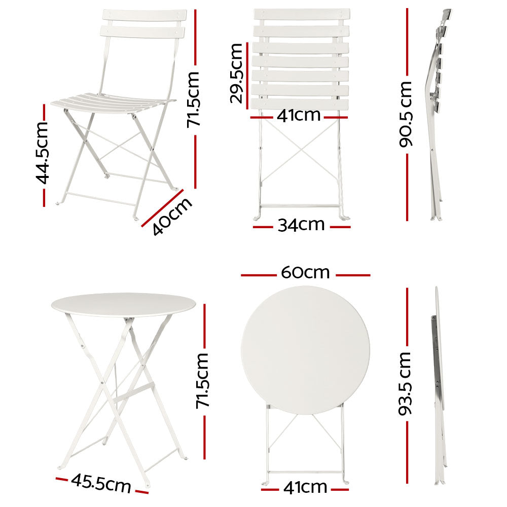 3Pc Outdoor Bistro Set Steel Table And Chairs Patio Furniture White