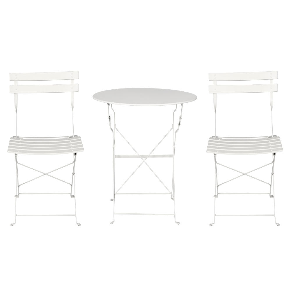 3Pc Outdoor Bistro Set Steel Table And Chairs Patio Furniture White