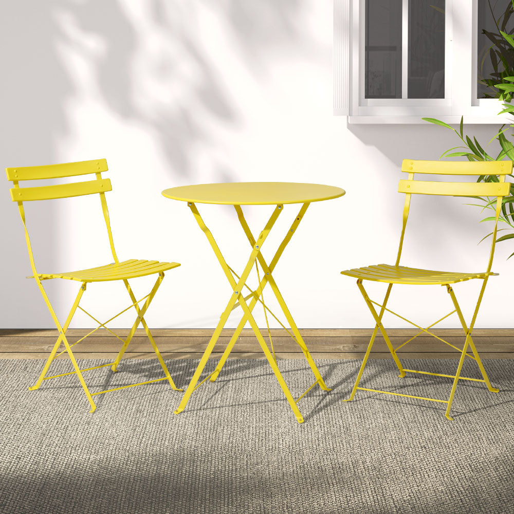 Setting Folding - Gradeon 3Pc Outdoor Bistro Set Steel Table And Chairs Patio Furniture Yellow