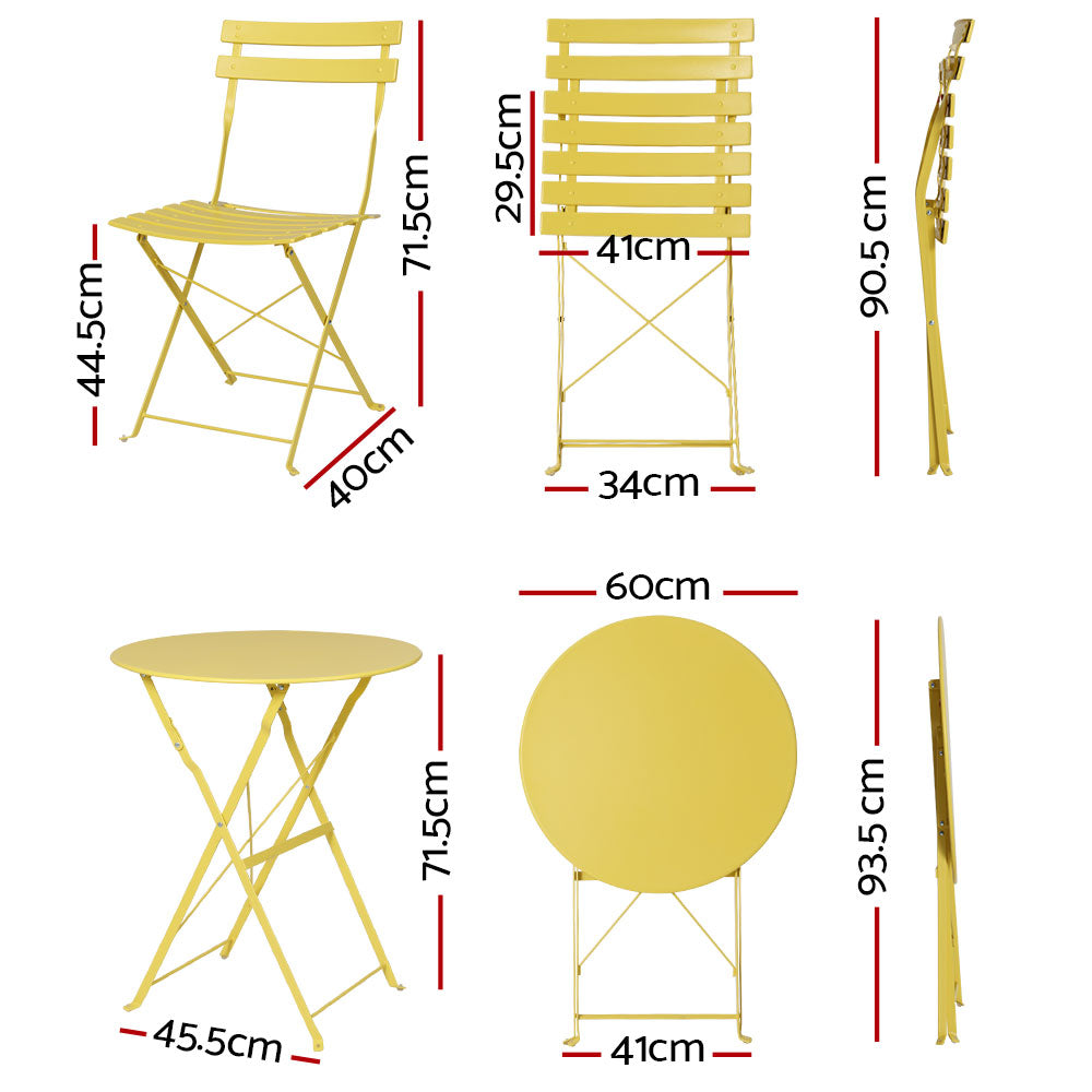 Yellow colour - Gradeon 3Pc Outdoor Bistro Set Steel Table And Chairs Patio Furniture Yellow