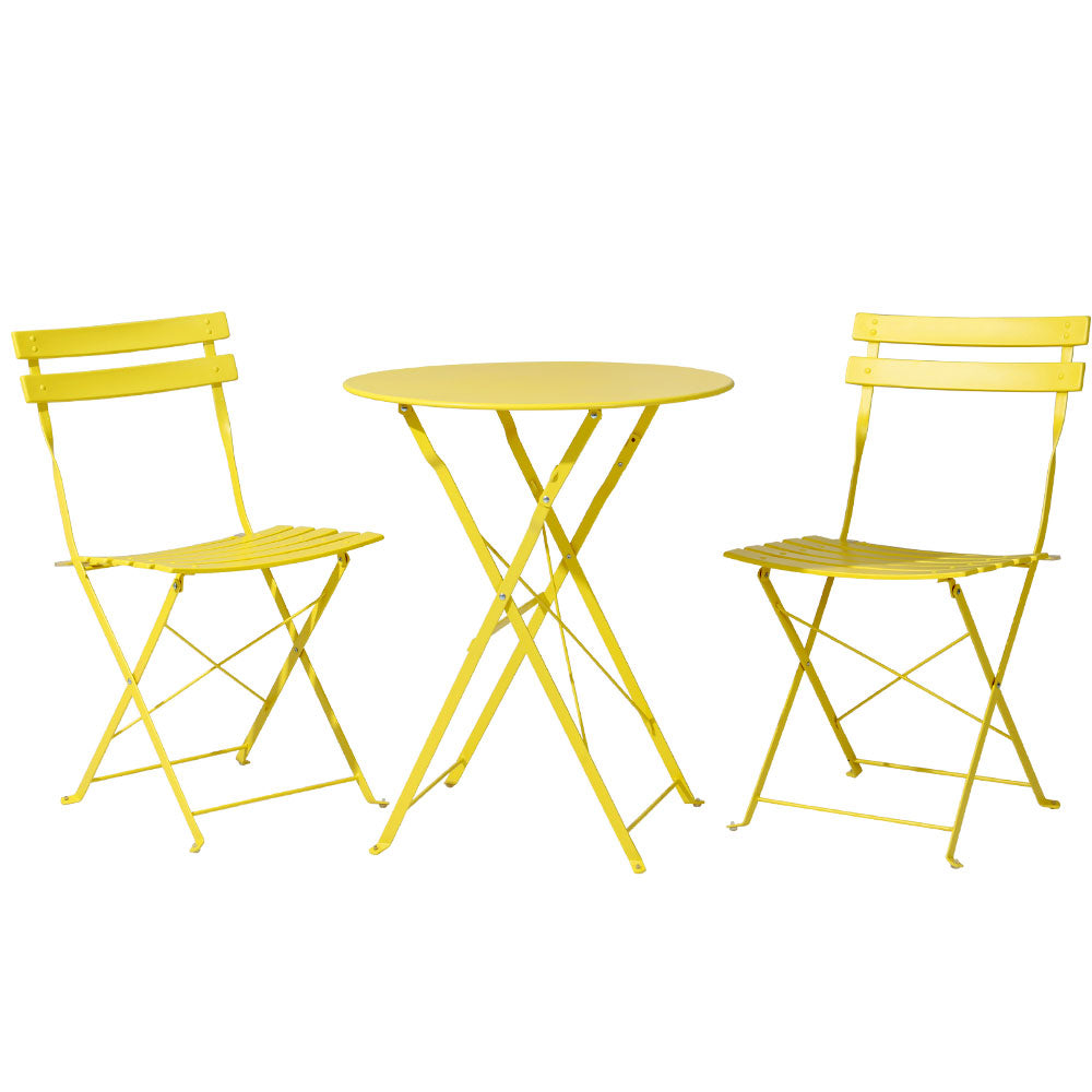 Gradeon 3Pc Outdoor Bistro Set Steel Table And Chairs Patio Furniture Yellow, Steel finish