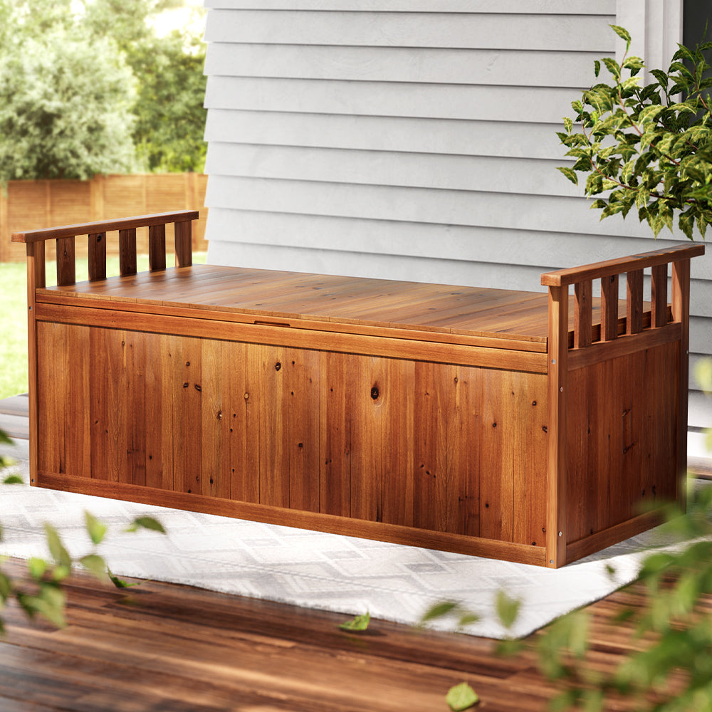 Outdoor Storage Bench Box 129Cm Wooden Garden Toy Natural