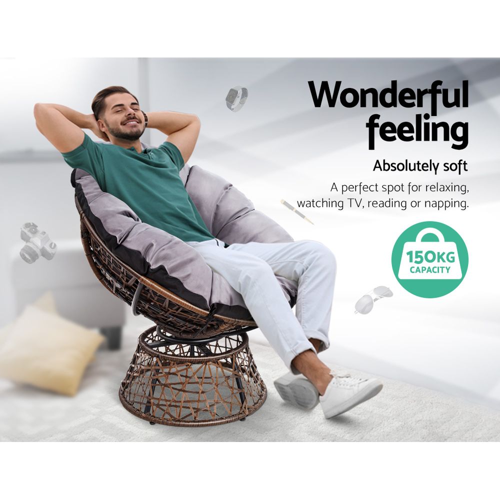 Outdoor Chairs Outdoor Furniture Papasan Chair Wicker Patio Garden Brown - Outdoor Chairs