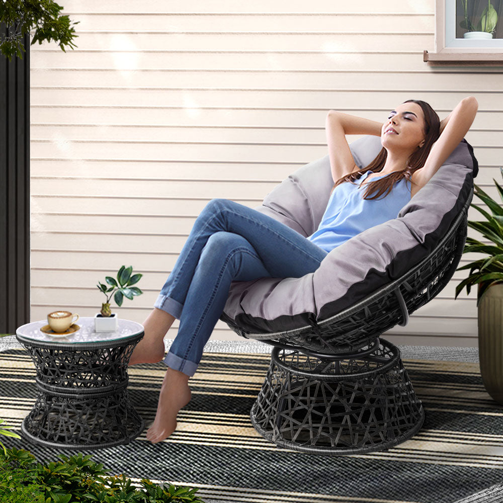 Outdoor Lounge Setting Chair and Side Table Garden Furniture Black