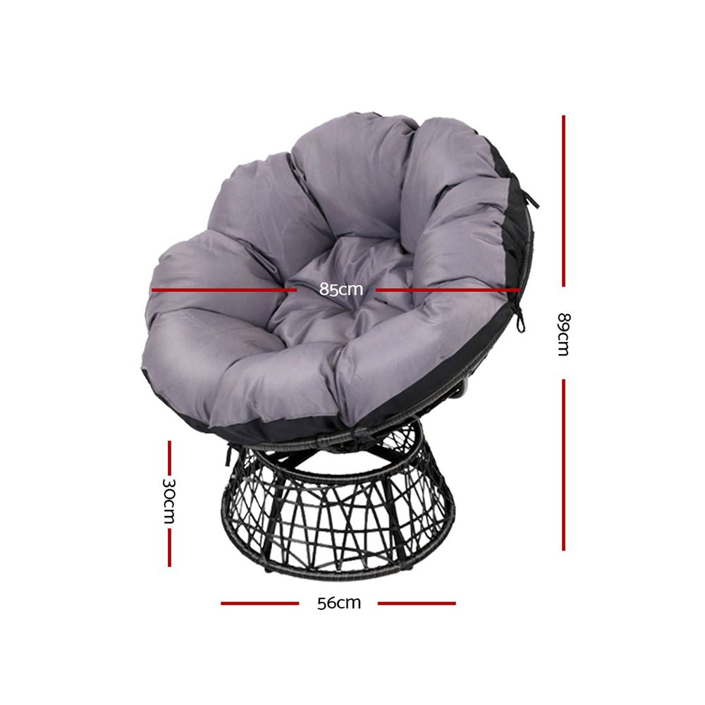 Outdoor Lounge Setting Chair and Side Table Garden Furniture Black