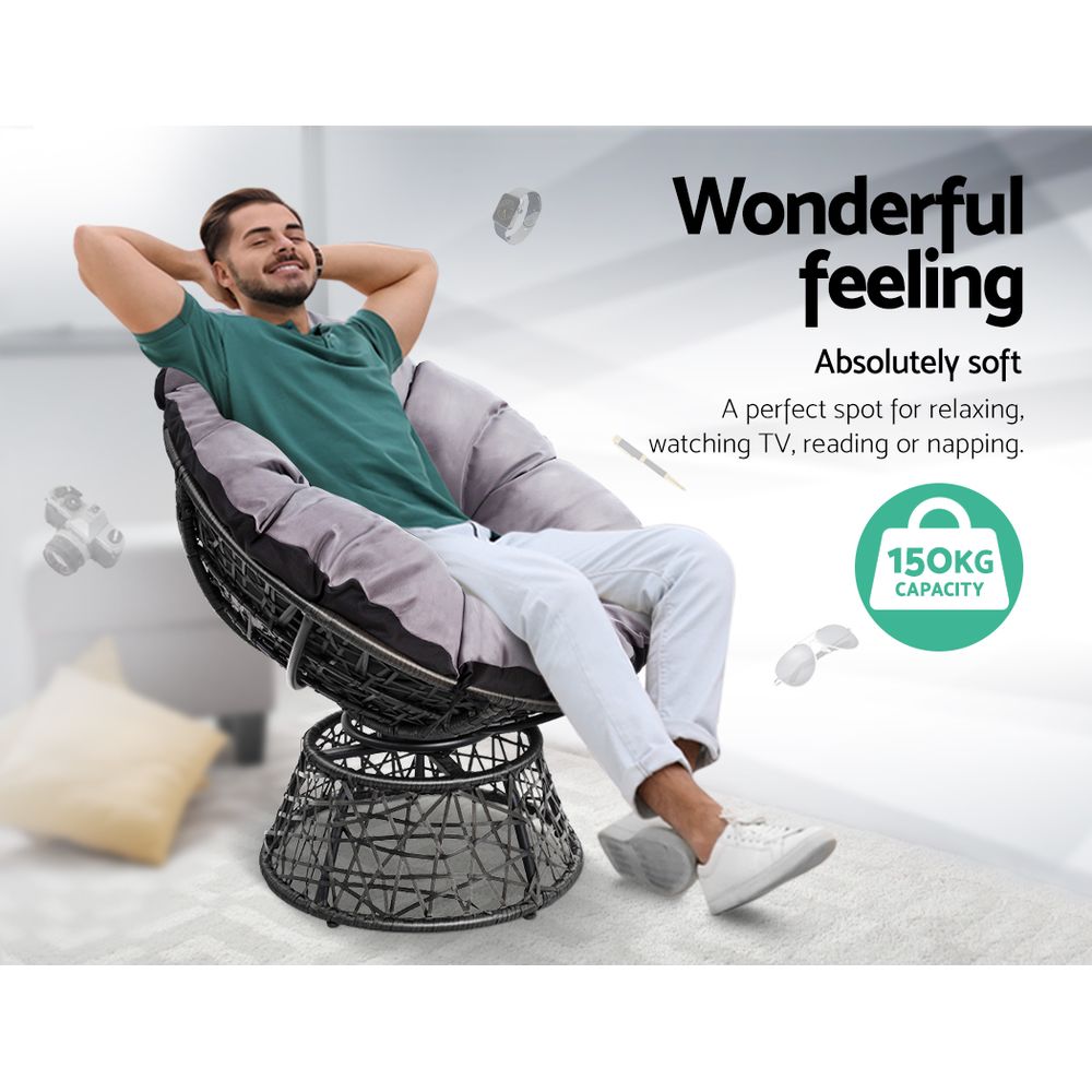 Outdoor Lounge Setting Chair and Side Table Garden Furniture Black