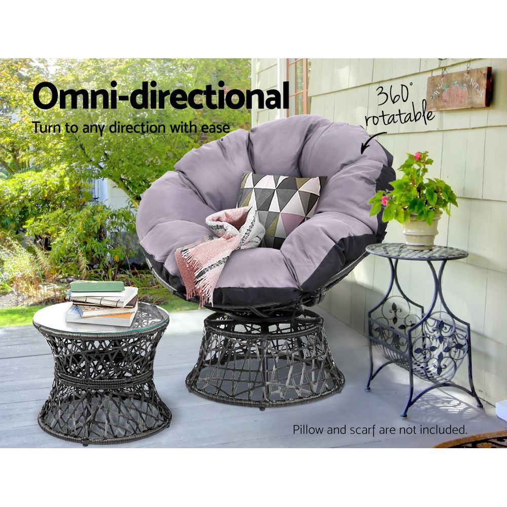 Outdoor Lounge Setting Chair and Side Table Garden Furniture Black