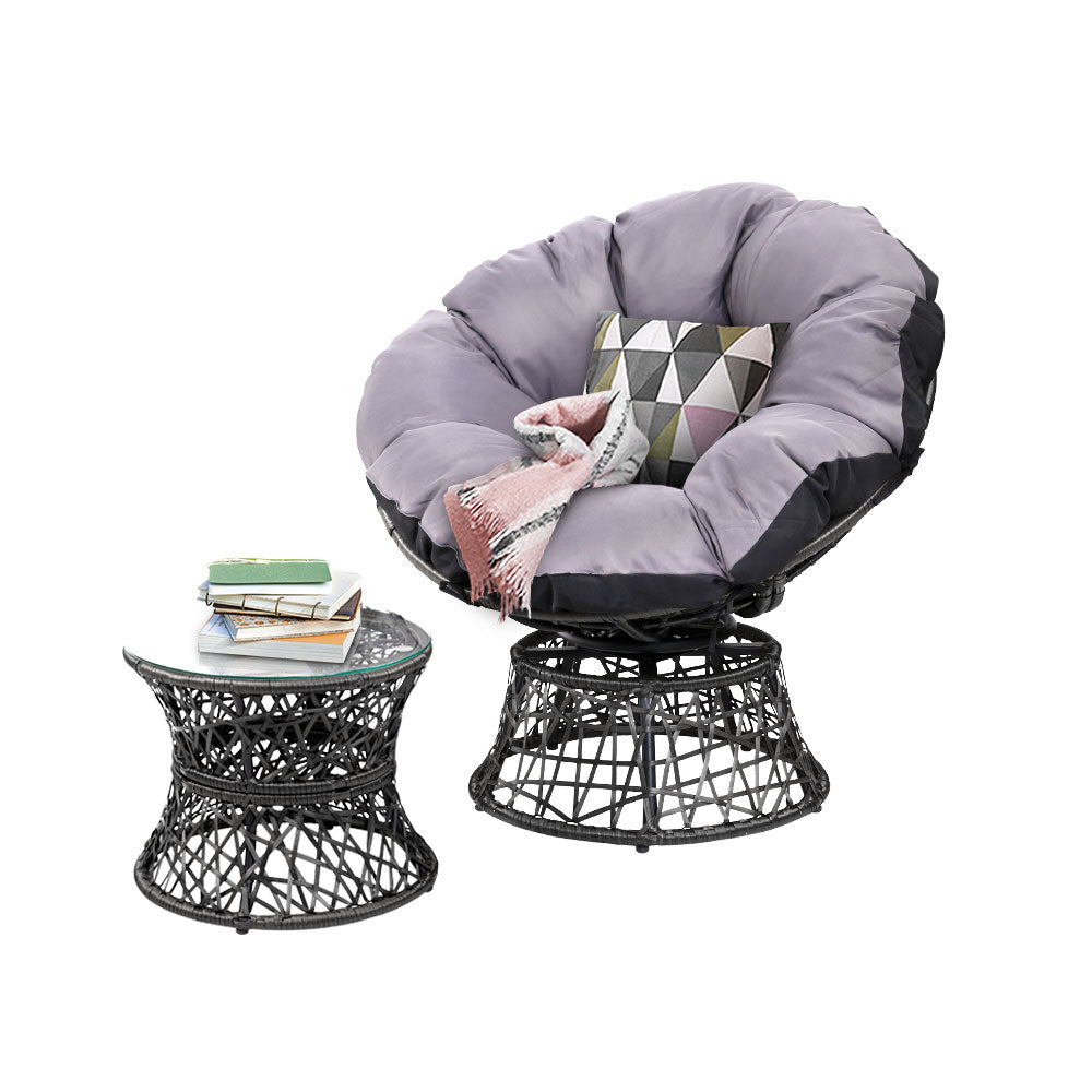 Outdoor Lounge Setting Chair and Side Table Garden Furniture Black
