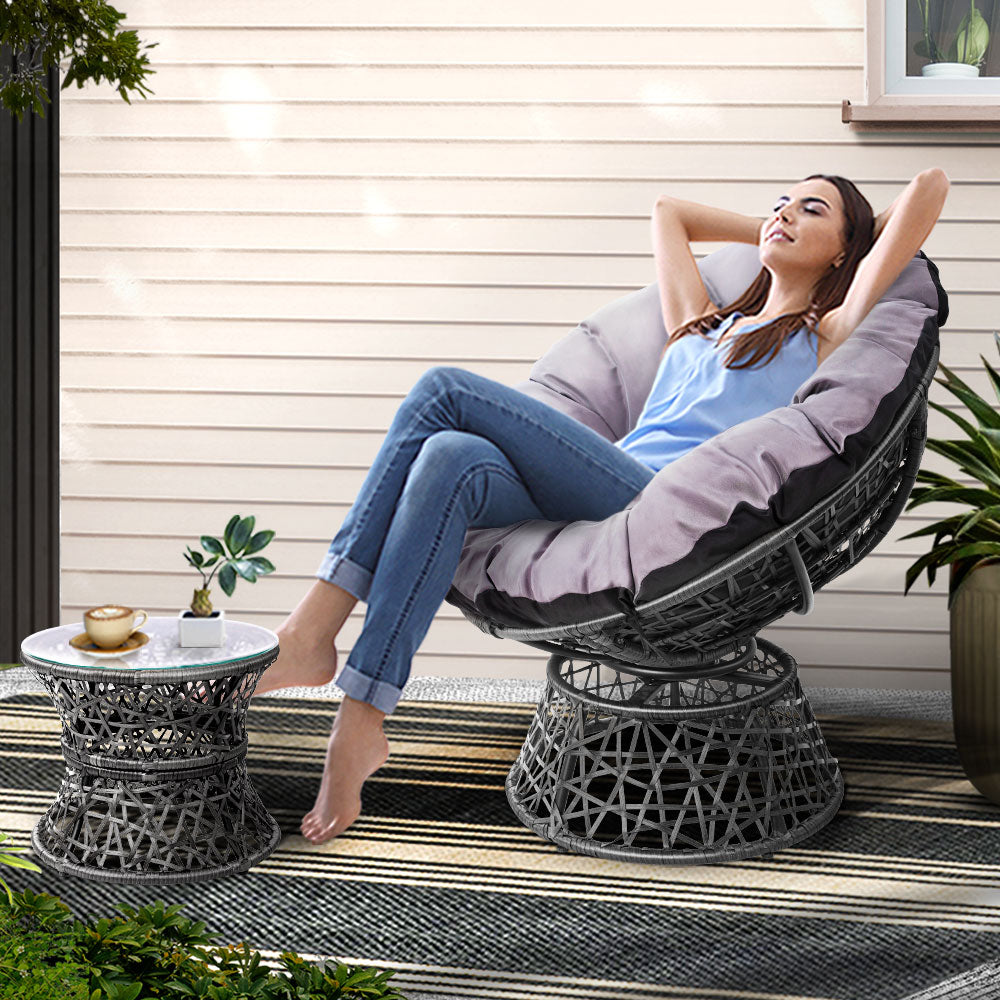Outdoor Lounge Setting Papasan Chair Wicker Table Garden Furniture Grey | Gardeon Side Odf Chtb
