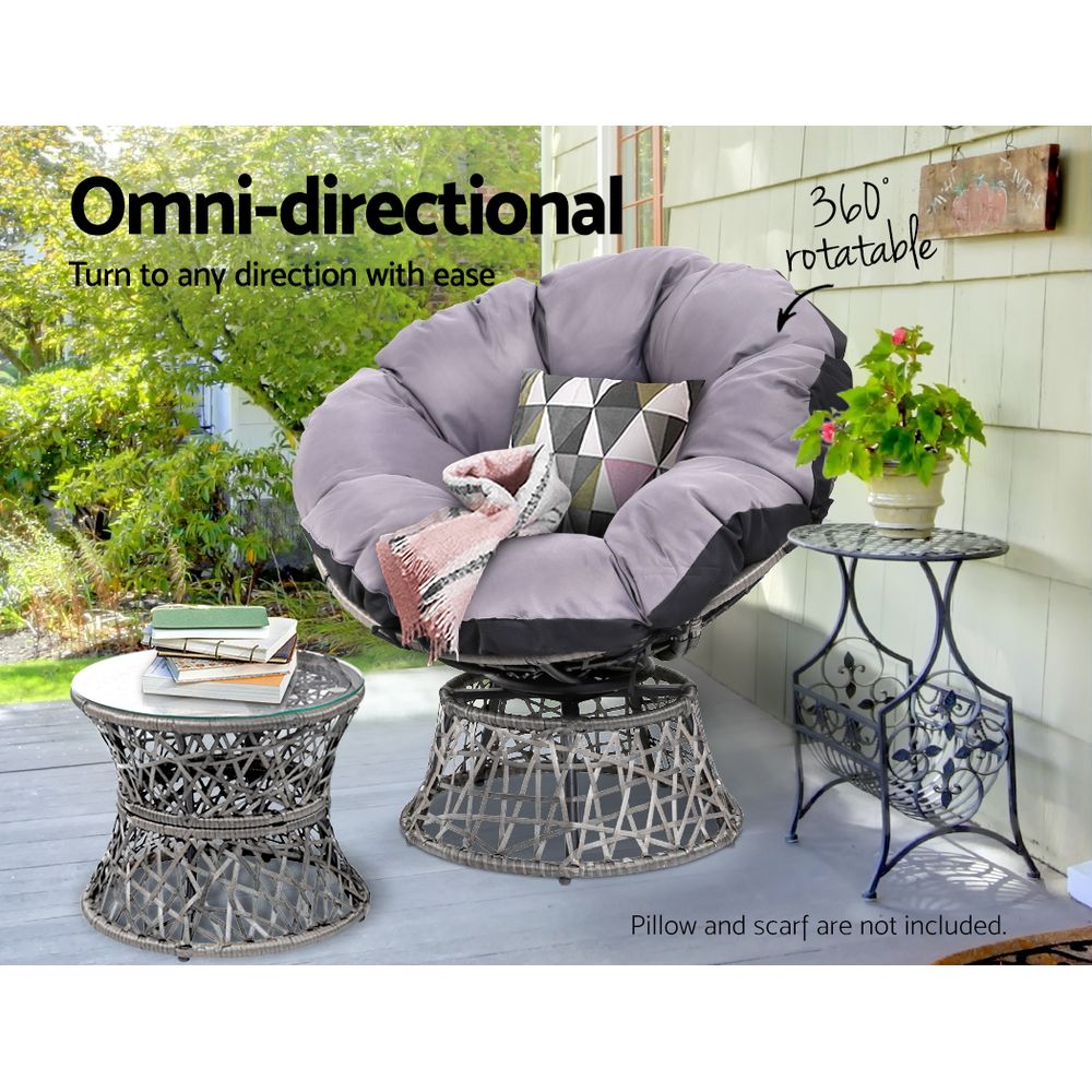 Outdoor Chairs - Outdoor Lounge Setting Papasan Chair Wicker Table Garden Furniture Grey