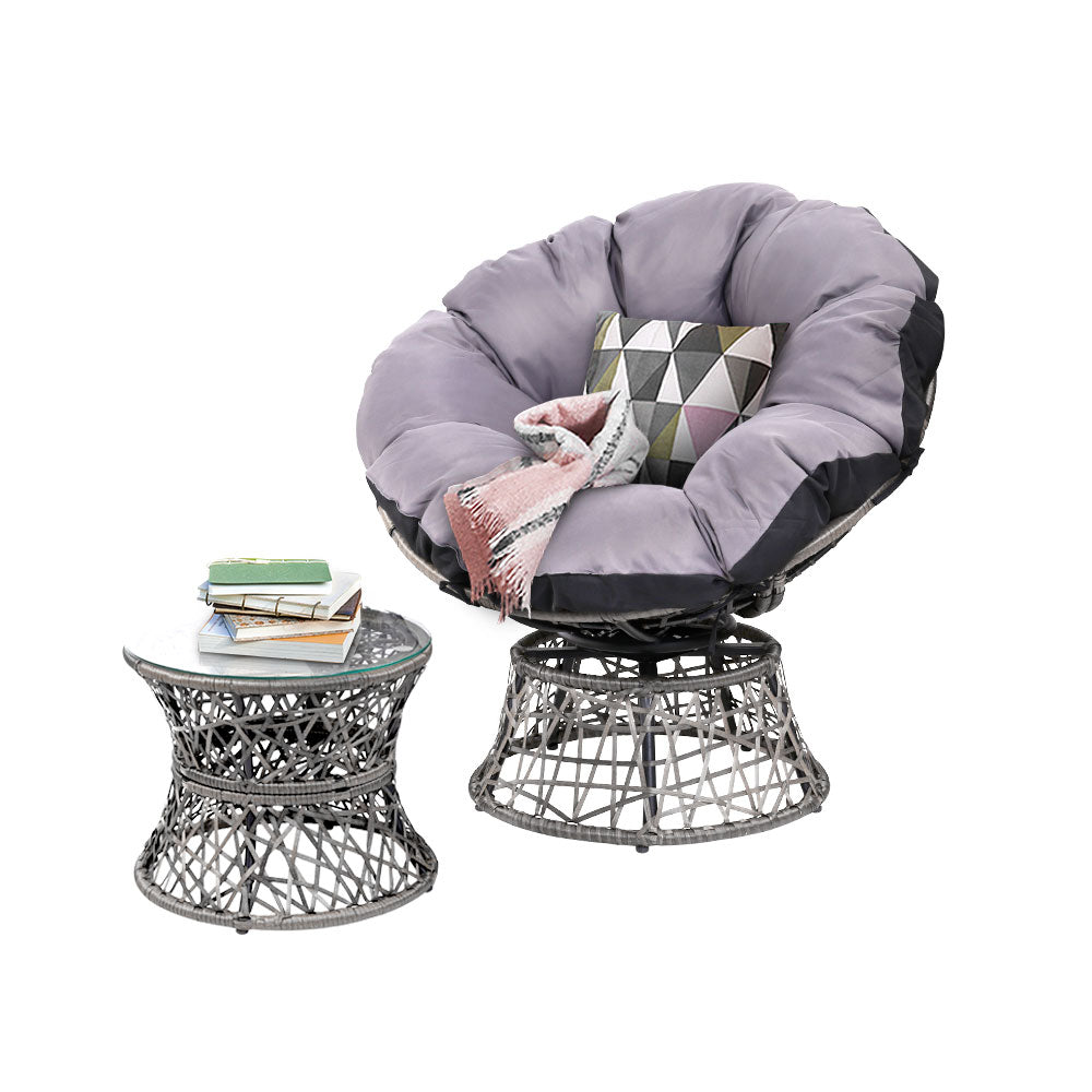 Grey colour - Outdoor Lounge Setting Papasan Chair Wicker Table Garden Furniture Grey