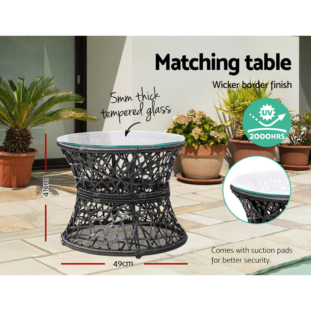 Outdoor Lounge Setting Furniture Wicker Papasan Chairs Table Patio Black