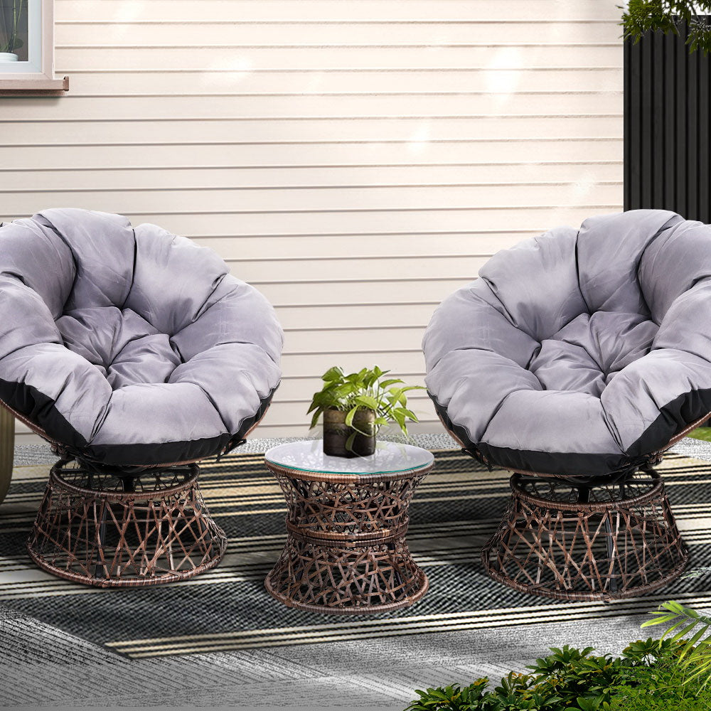 Outdoor Lounge Setting Furniture Wicker Papasan Chair and Side Table Patio Brown, Outdoor Chairs