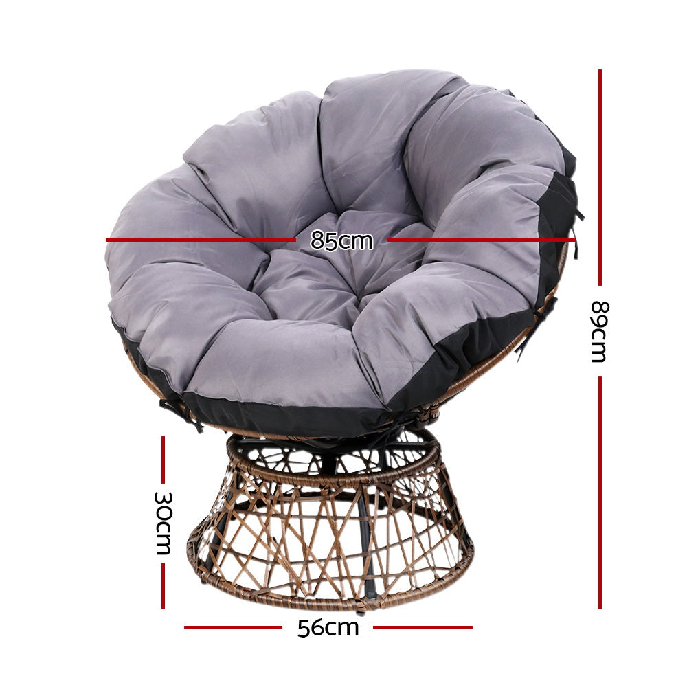 Outdoor Lounge Setting Furniture Wicker Papasan Chair and Side Table Patio Brown, Brown colour