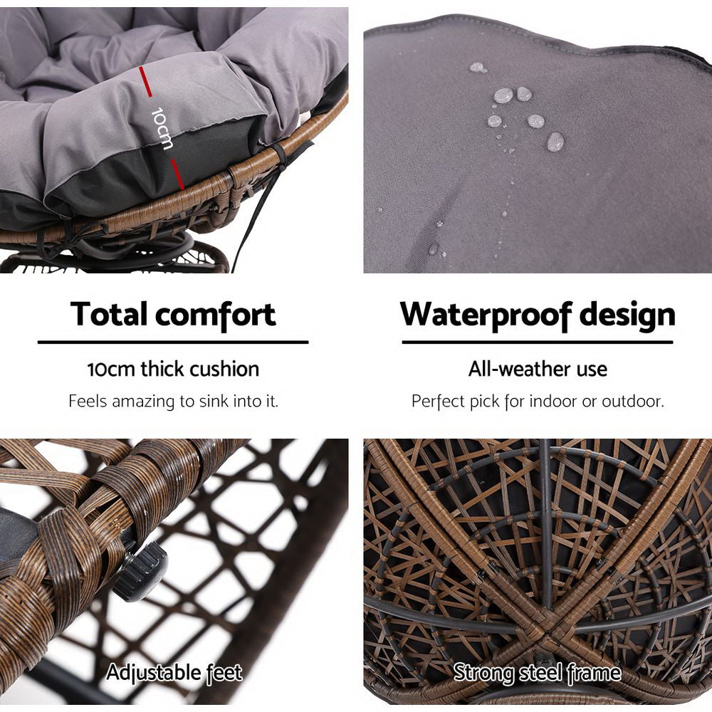 Outdoor Chairs - Outdoor Lounge Setting Furniture Wicker Papasan Chair and Side Table Patio Brown