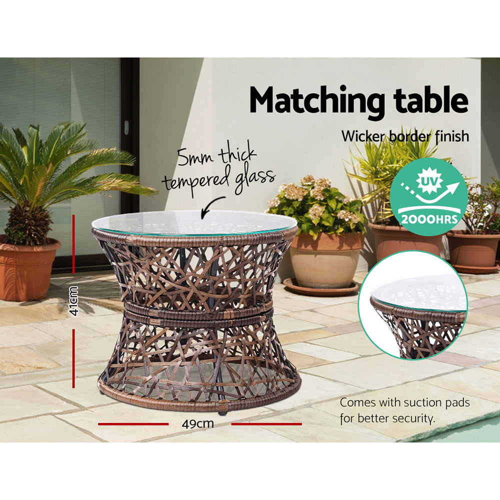 Outdoor Lounge Setting Furniture Wicker Papasan Chair and Side Table Patio Brown | Outdoor Chairs