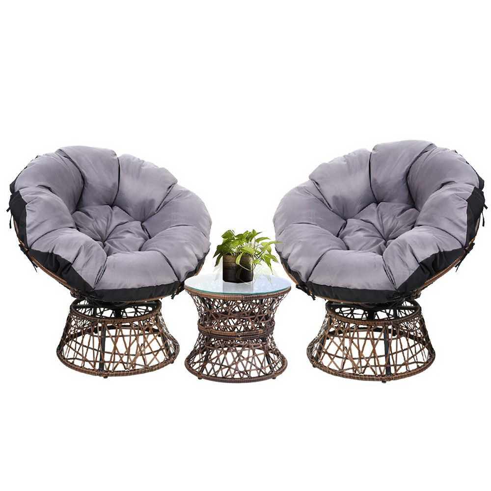Outdoor Lounge Setting Furniture Wicker Papasan Chair and Side Table Patio Brown | Brown colour
