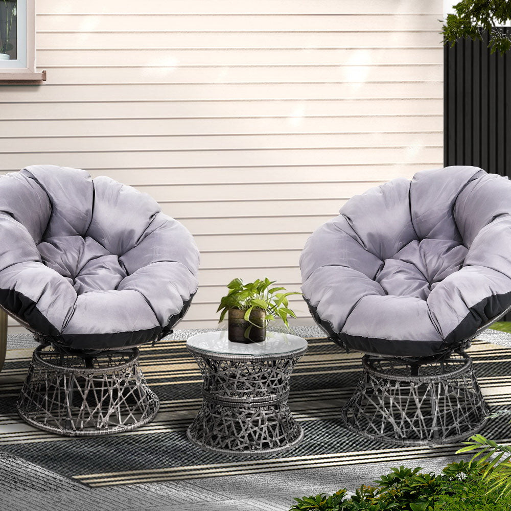 Outdoor Lounge Setting Furniture Wicker Papasan Chairs Table Patio Grey | Gardeon Chair Side Odf