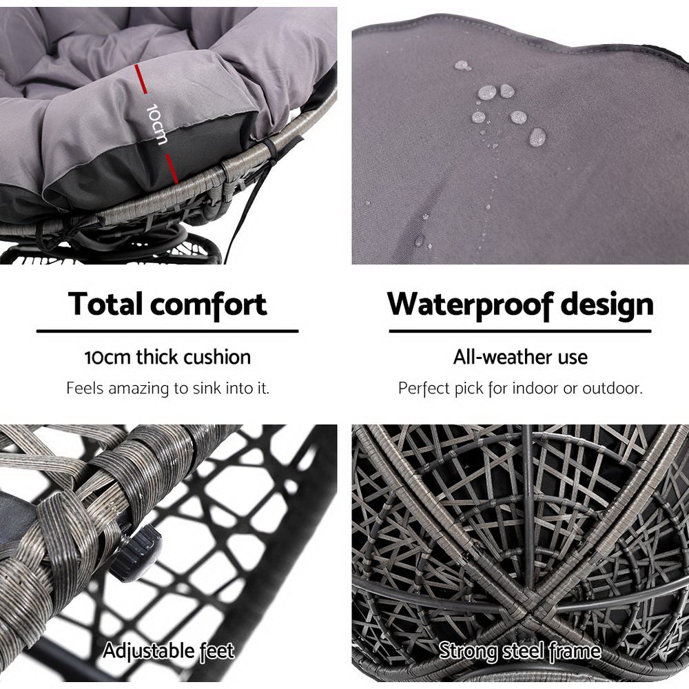 Outdoor Lounge Setting Furniture Wicker Papasan Chairs Table Patio Grey | Grey colour
