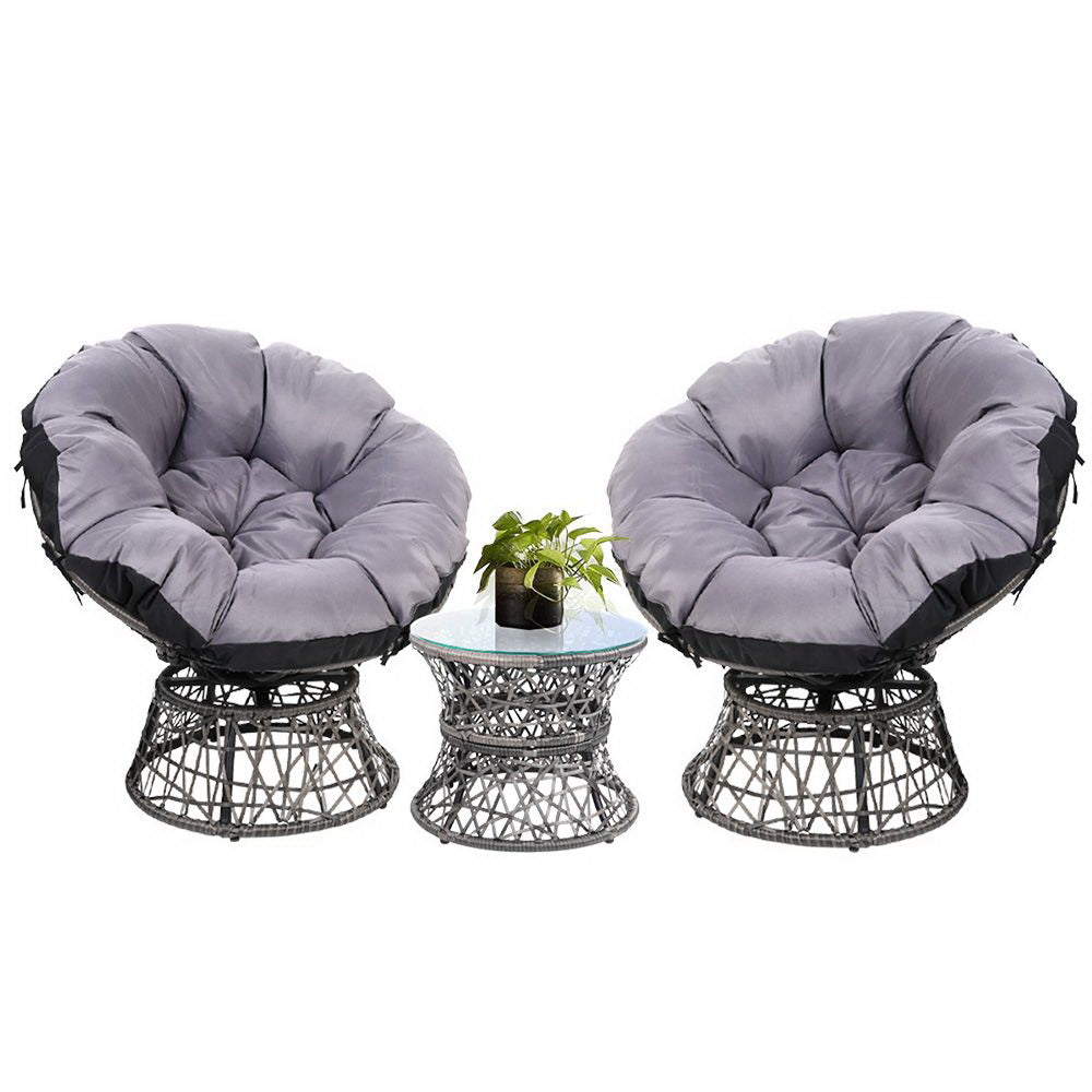 Grey colour - Outdoor Lounge Setting Furniture Wicker Papasan Chairs Table Patio Grey