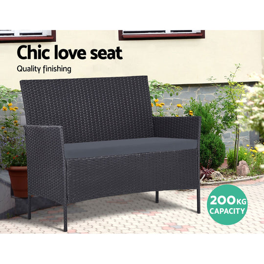 4 Seater Outdoor Sofa Set With Storage Cover Wicker Table Chair Darkgrey - Furniture Lounge Setting Patio