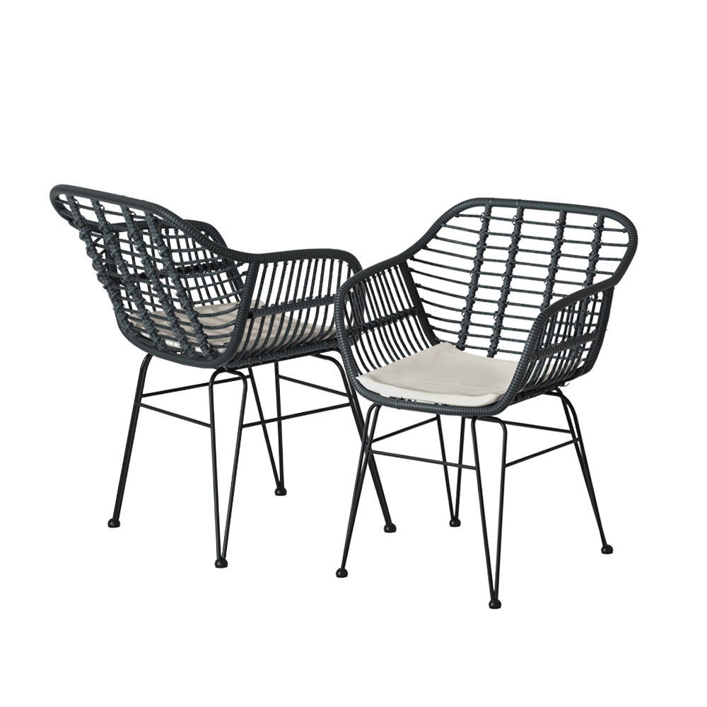 3PC Outdoor Furniture Set Patio Lounge Table Chairs Cushion Grey Garden