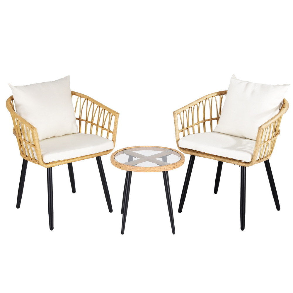 3PC Outdoor Bistro Set Patio Furniture Lounge Setting Table and Chairs Natural
