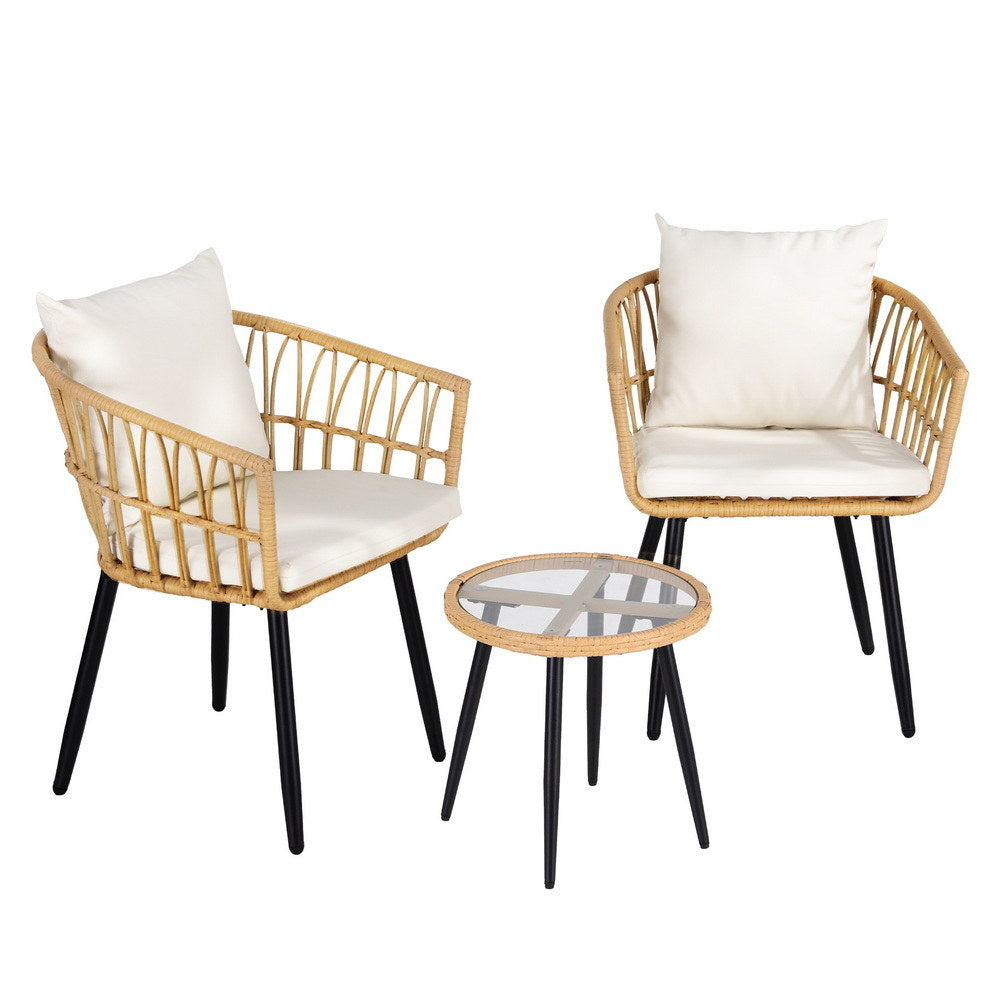 3PC Outdoor Bistro Set Patio Furniture Lounge Setting Table and Chairs Natural