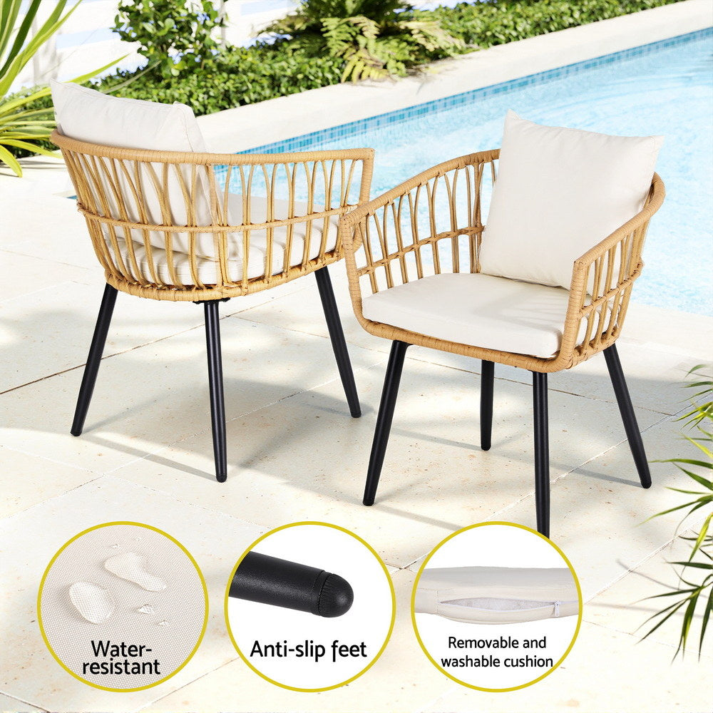 3PC Outdoor Bistro Set Patio Furniture Lounge Setting Table and Chairs Natural