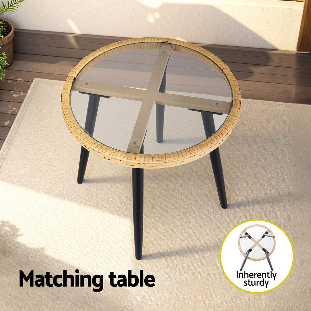3PC Outdoor Bistro Set Patio Furniture Lounge Setting Table and Chairs Natural