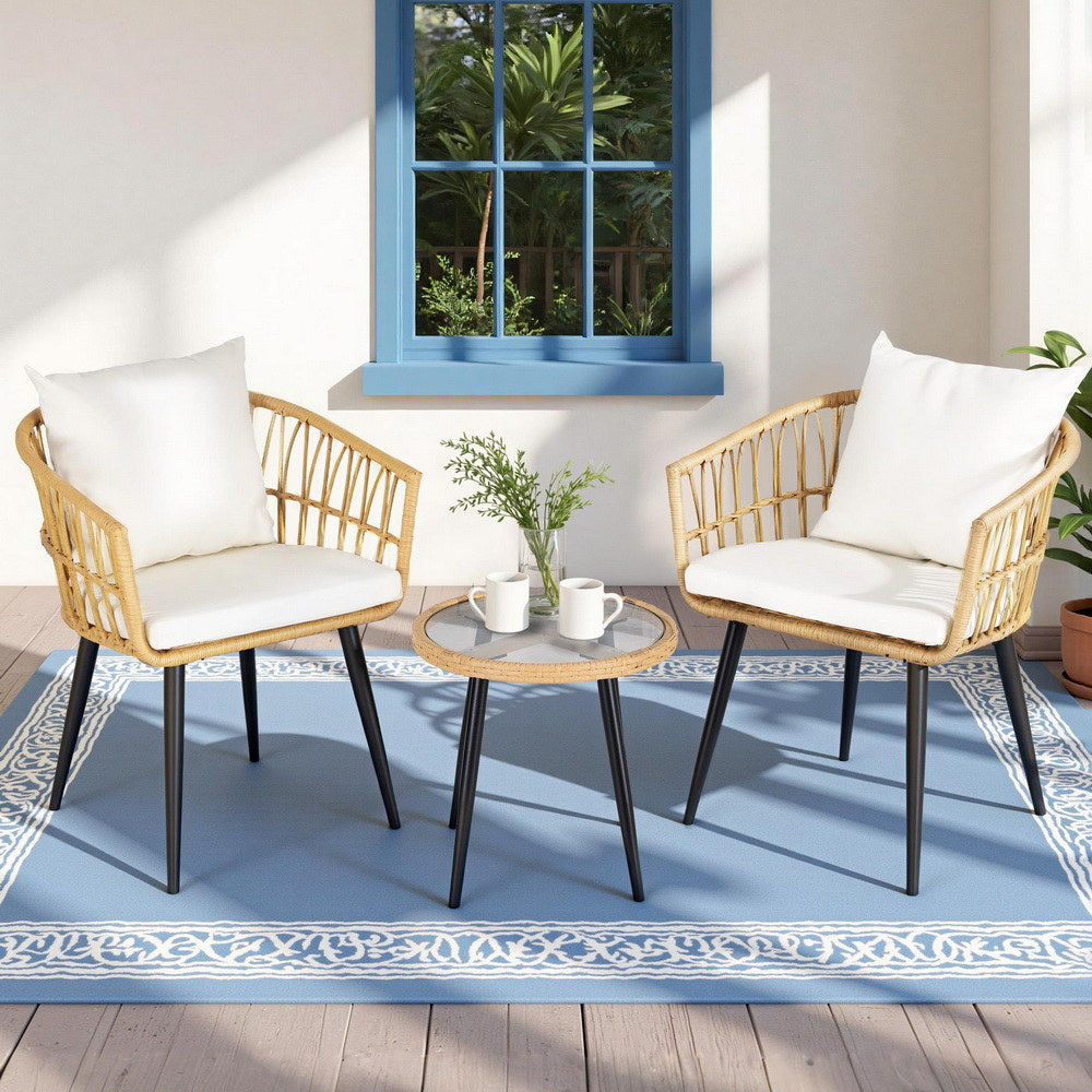 3PC Outdoor Bistro Set Patio Furniture Lounge Setting Table and Chairs Natural