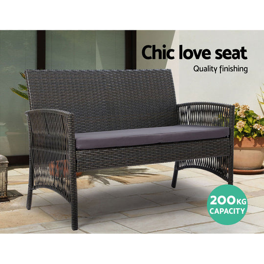 4Pcs Outdoor Sofa Set With Storage Cover Wicker Harp Chair Table Grey - Furniture Dining Lounge Setting