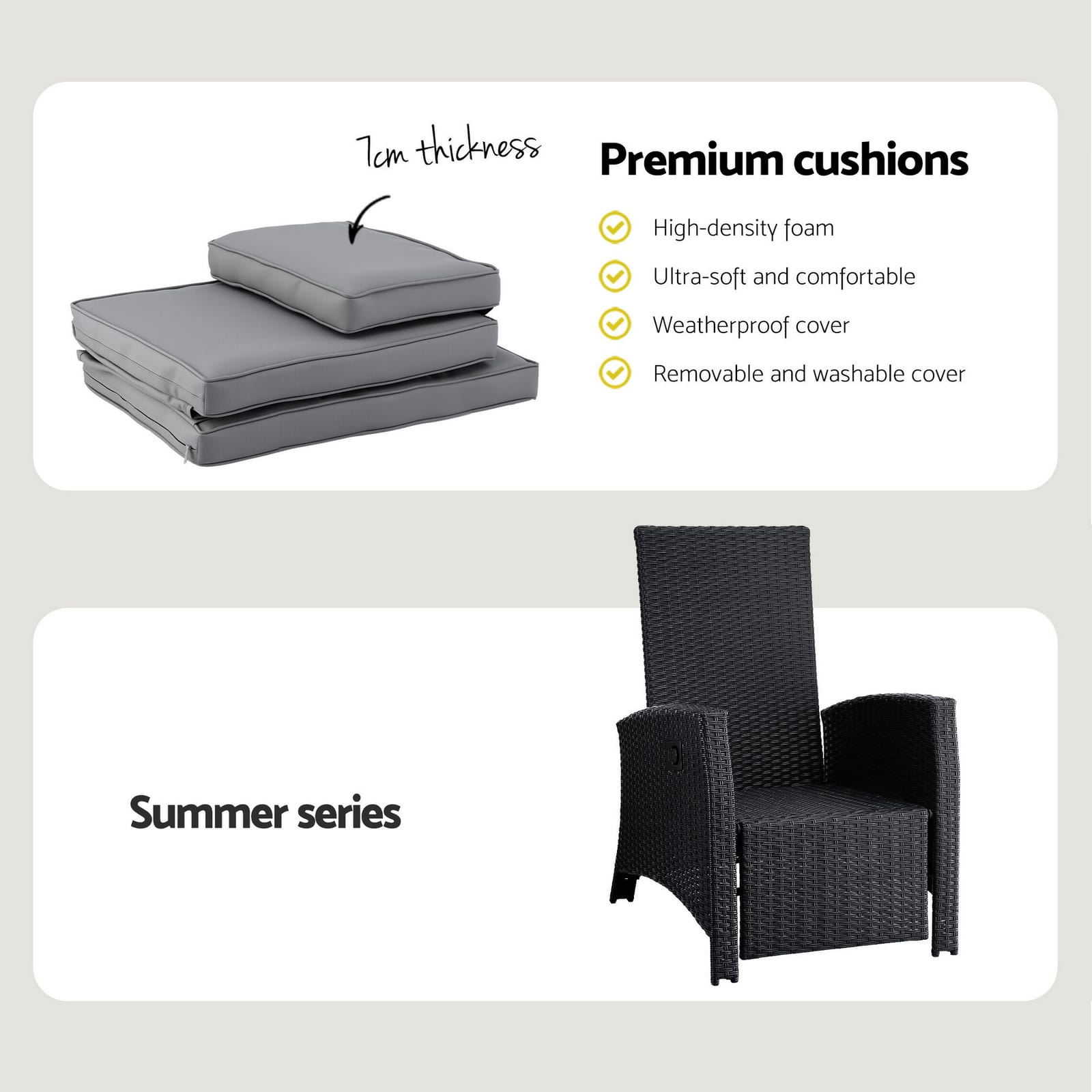 Outdoor Recliner Chair Black Wicker 140x64x85cm