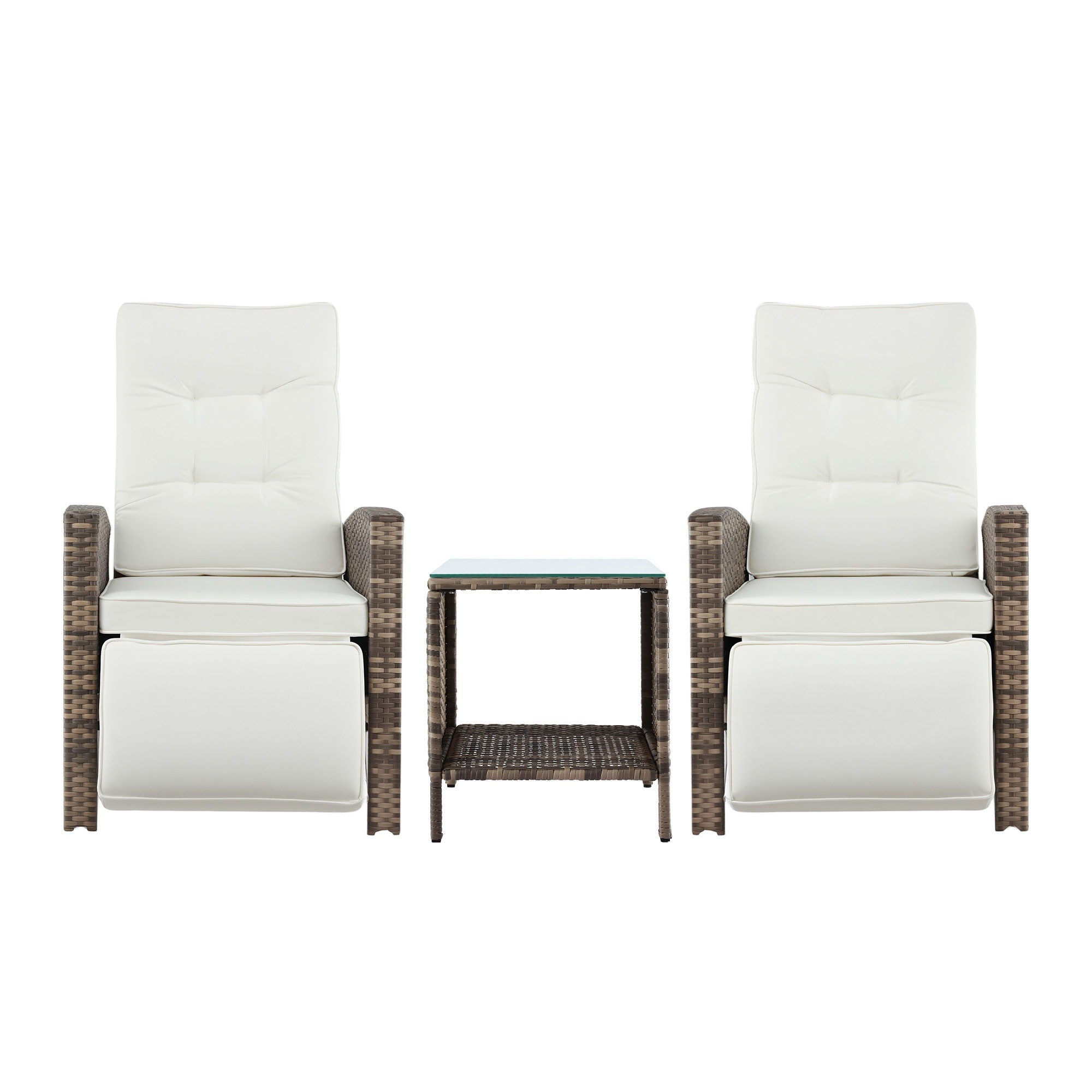 3PC Outdoor Wicker Recliner Set with Adjustable Chairs and Side Table