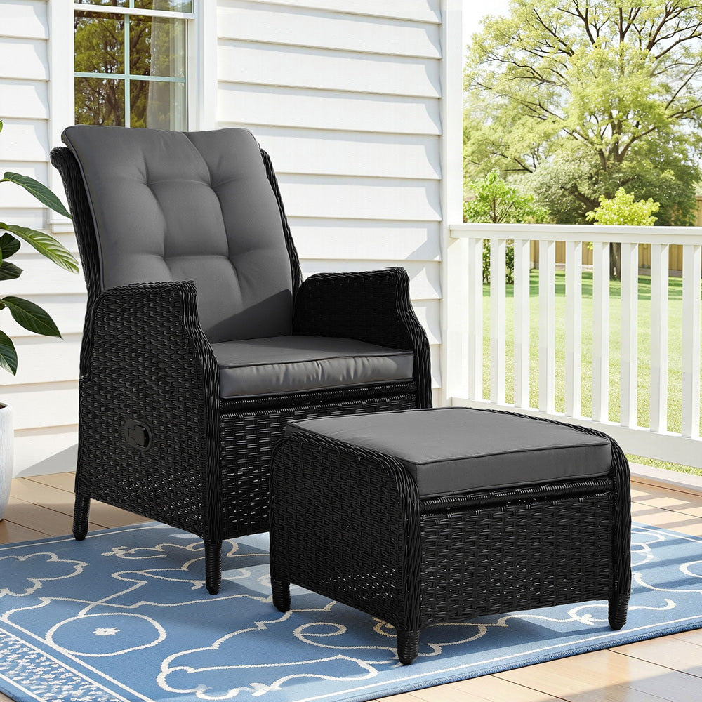Recliner Chair Sun Lounge Wicker Lounger Outdoor Furniture Patio Black | Sofa Odf Rcl Chotm