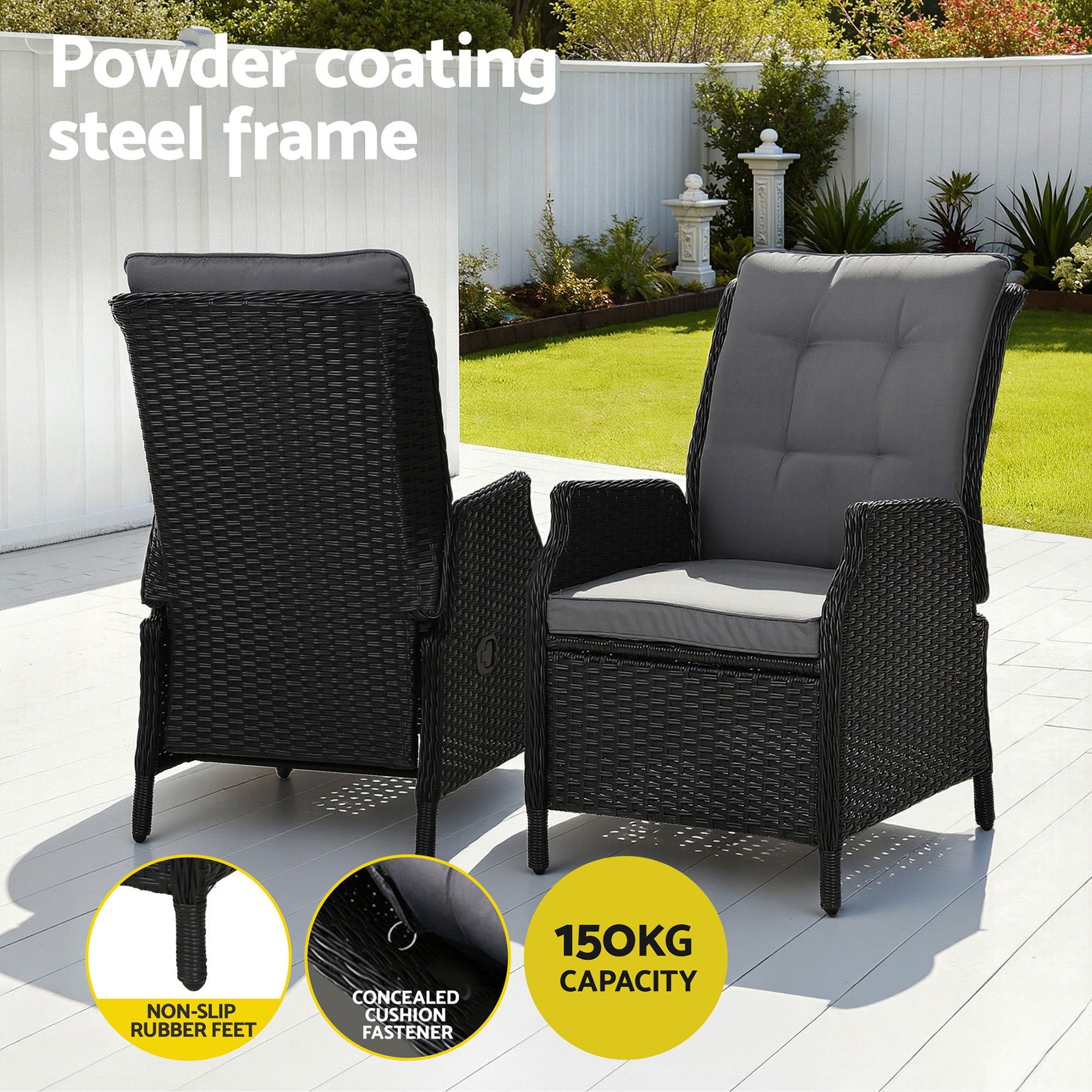 Sofa Odf Rcl Chotm - Recliner Chair Sun Lounge Wicker Lounger Outdoor Furniture Patio Black