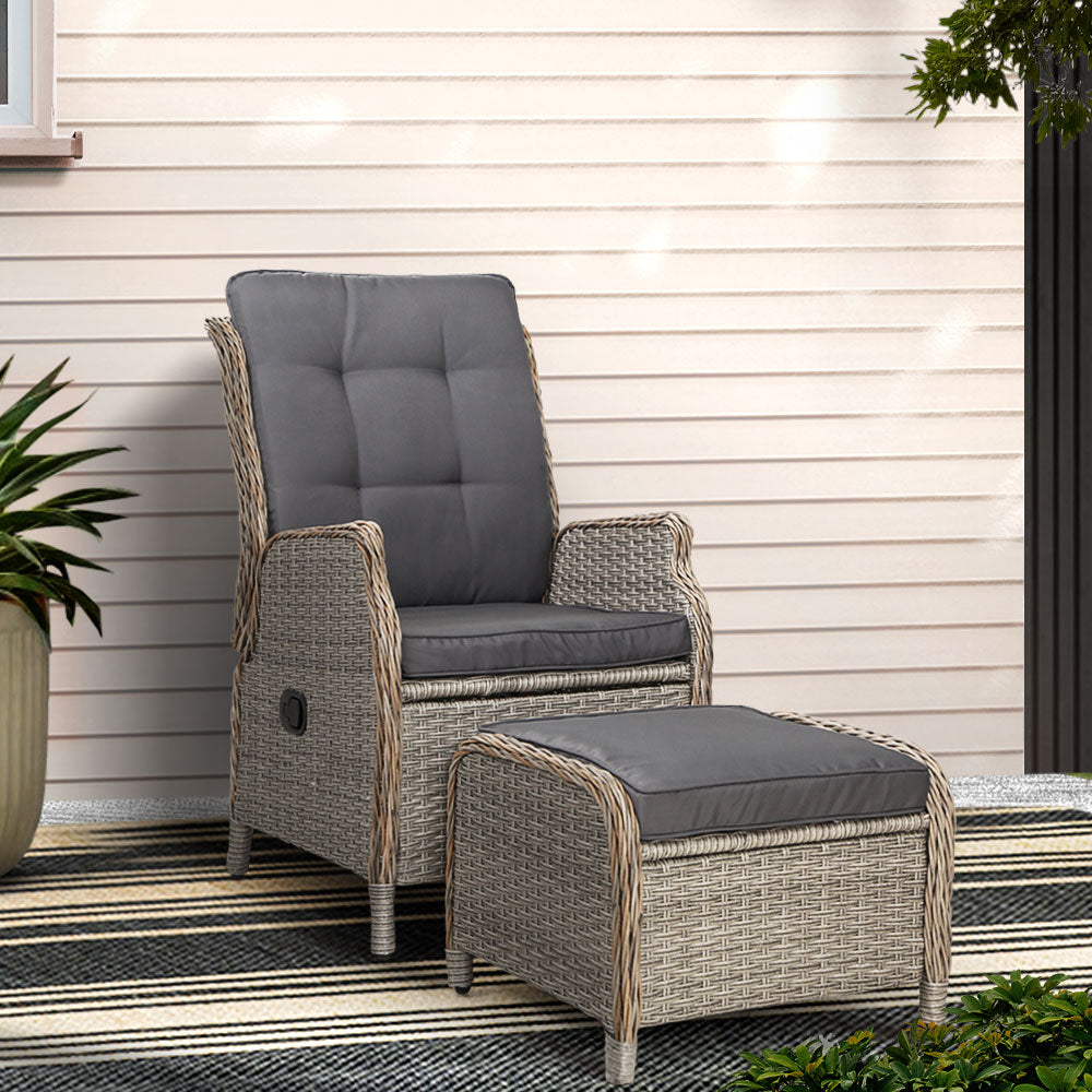 Grey colour - Recliner Chair Sun Lounge Wicker Lounger Outdoor Furniture Patio Grey