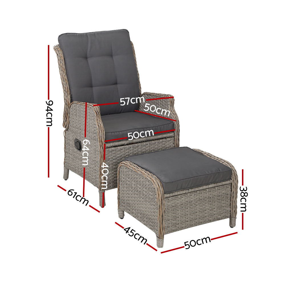 Recliner Chair Sun Lounge Wicker Lounger Outdoor Furniture Patio Grey | Setting Sofa Odf Rcl