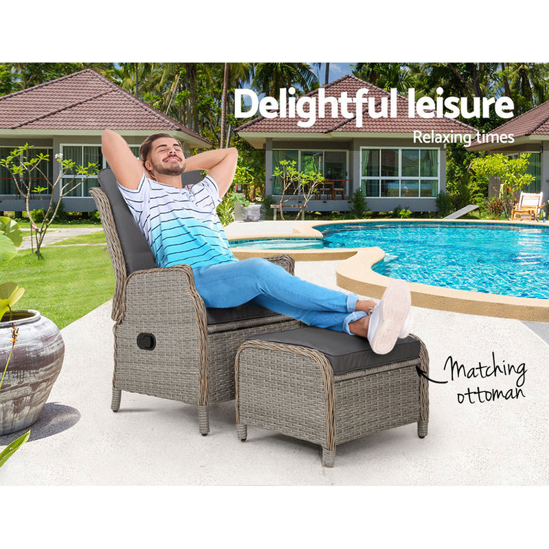 Recliner Chair Setting Patio Furniture Wicker Sofa | Paypal