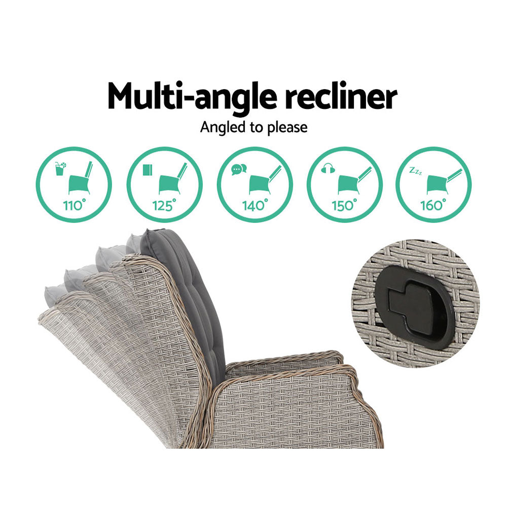 Outdoor Chairs - Recliner Chair Sun Lounge Wicker Lounger Outdoor Furniture Patio Grey