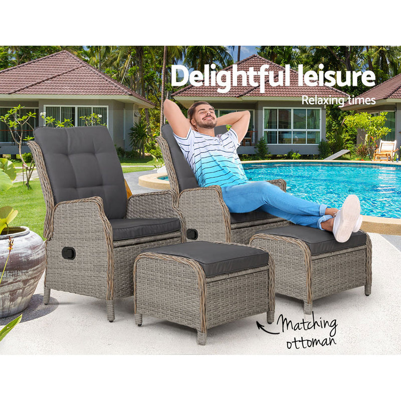 Outdoor Patio Furniture Wicker Sofa Sun Lounge 2pcs
