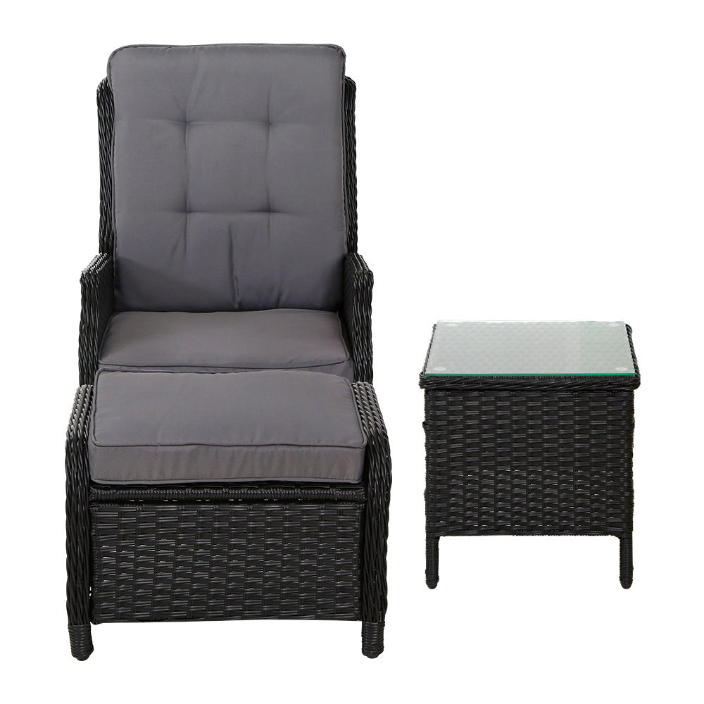 5Pc Recliner Chairs Table Sun Lounge Wicker Outdoor Adjustable Black with Outdoor Chairs