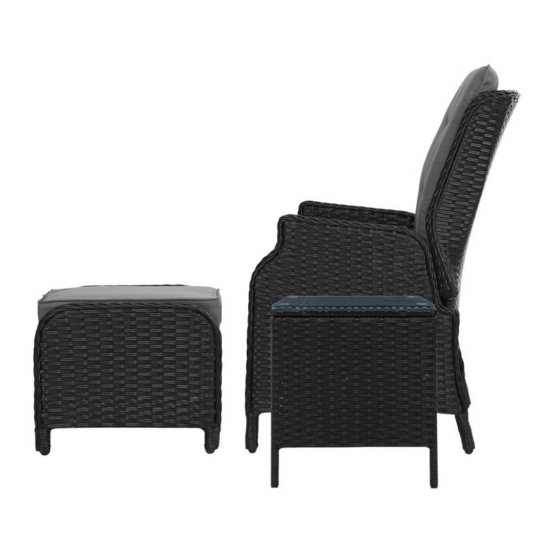 5pc Wicker Recliner Chair Set Chairs Ottomans Table