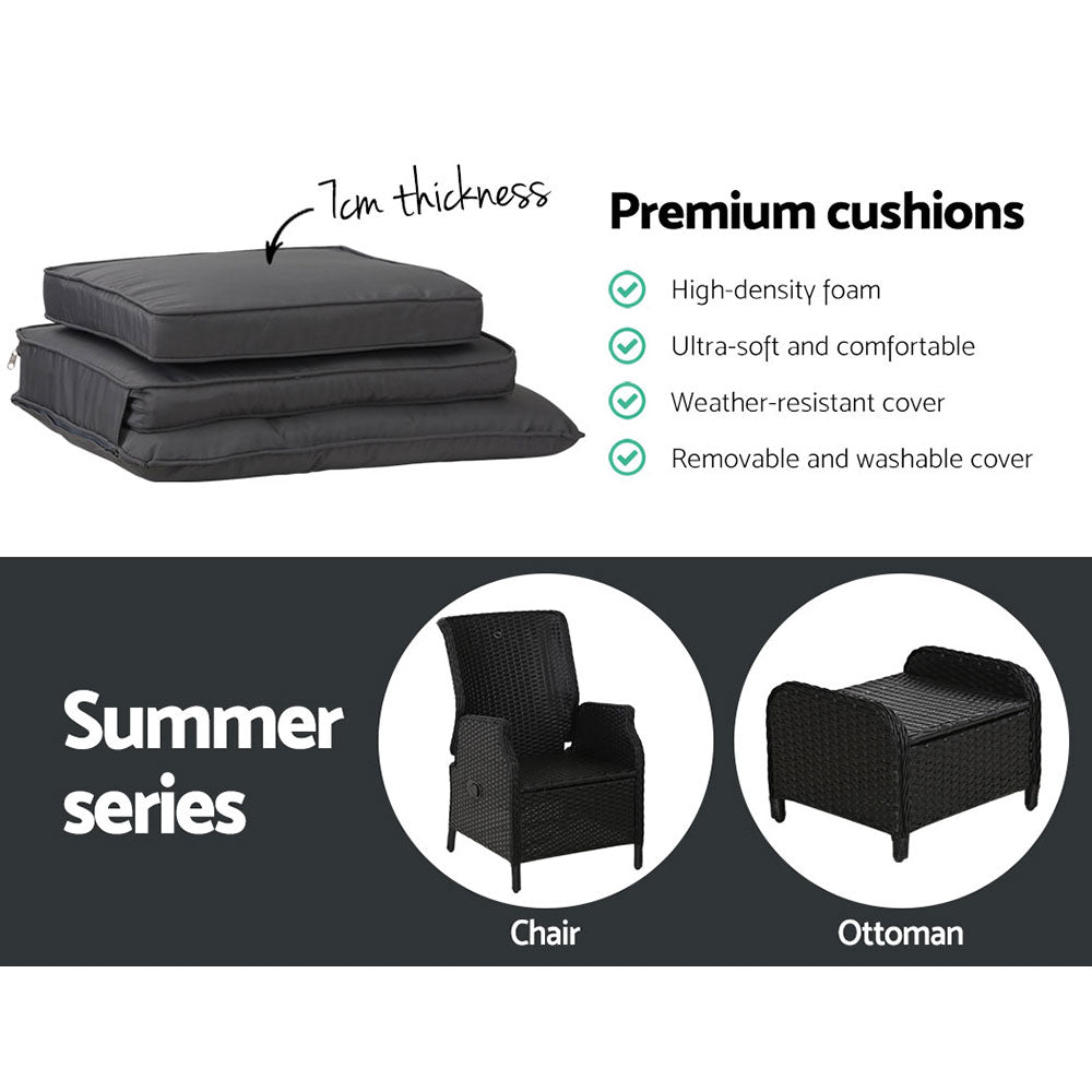 Furniture Patio Garden Odf - 5Pc Recliner Chairs Table Sun Lounge Wicker Outdoor Adjustable Black